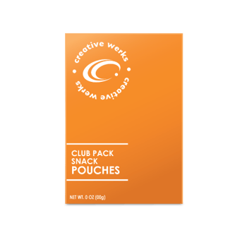 creative werks rendering of a club sized carton with orange and white packaging design