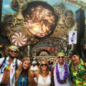 Justin Arnold with his 'rave family'.  Justin is pictured fourth to the right. 