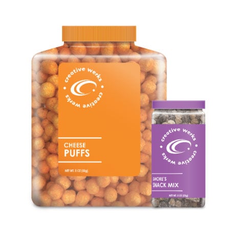 Rigid plastic containers holding snack mix Rigid plastic containers holding snack mix